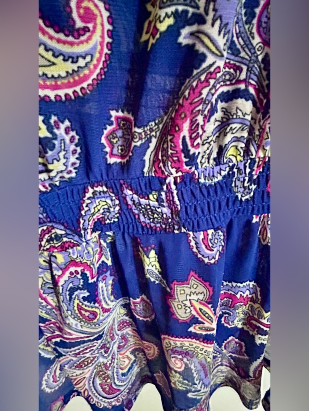 Pure Energy Peplum Tunic Blouse Size 3 Plus Navy Pink Paisley Top Elastic Sheer - Picture 7 of 12